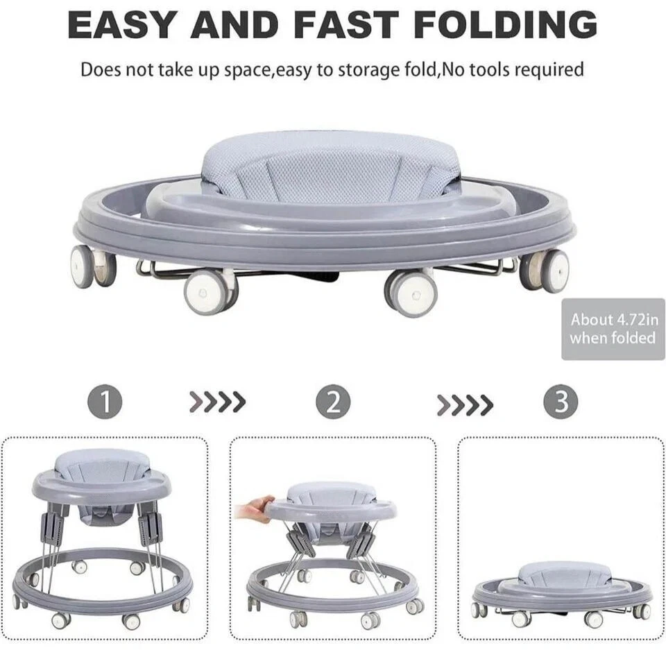 Andador de bebé plegable, andador ajustable en altura con ruedas andador para niños pequeños Foto 3 de 4