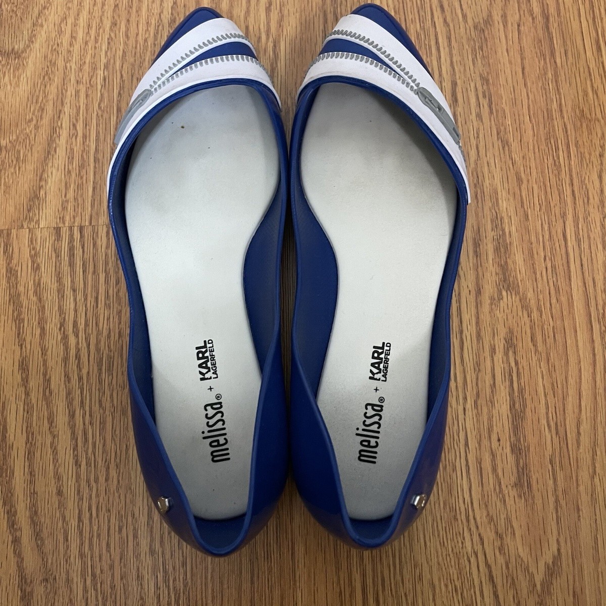 Melissa x Karl lagerfeld blue zipper rubber pointed toe flats size