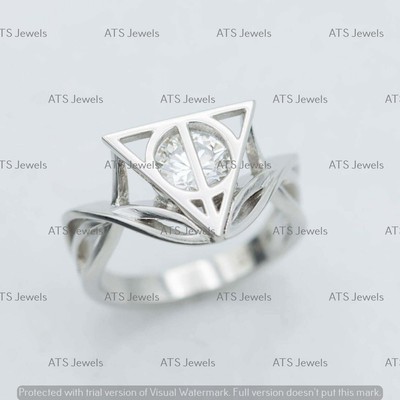 2.70 Ct Moissanite Harry Potter Deathly Hallows Ring Real 925 Sterling Silver