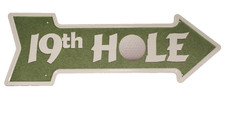 19th Hole This Way Tin Metal Sign Arrow Golfer Golf Course Pro Shop Bar Man Cave