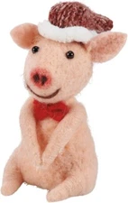 Primitives by Kathy Christmas Pig Felt Critter Holiday Ornament Santa Hat Farm