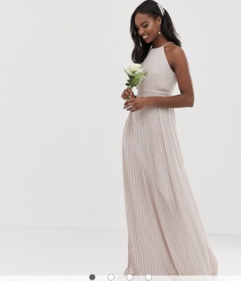 ASOS TFNC pleated maxi Bridesmaid Evening dress in Mink