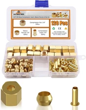 120PCS 1/4 Inch Compression Fittings Assortment Kit -（1/4") 50 Brass Compression