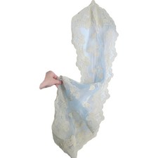 Vintage 1950s Sheer Scarf Pinup Ice Blue 14x42" Nylon Mesh Net Flocking Velvet