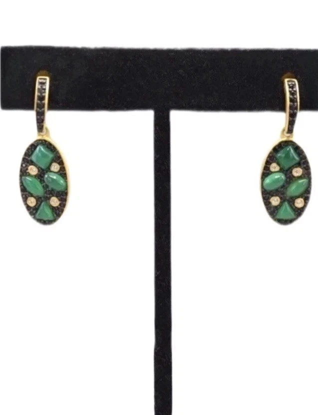 Серьги Freida Rothman 925 14K и черные родиевые pltd зеленый хризопраз и фианиты - Изображение 4 из 4