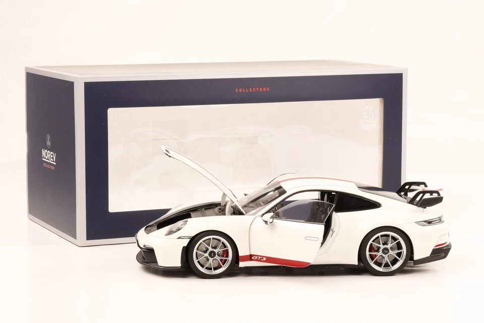1:18 Norev Porsche 911 992 GT3 Blanc Ouverture Rouge Rayures Avec Polices 2021 - Photo 4/4