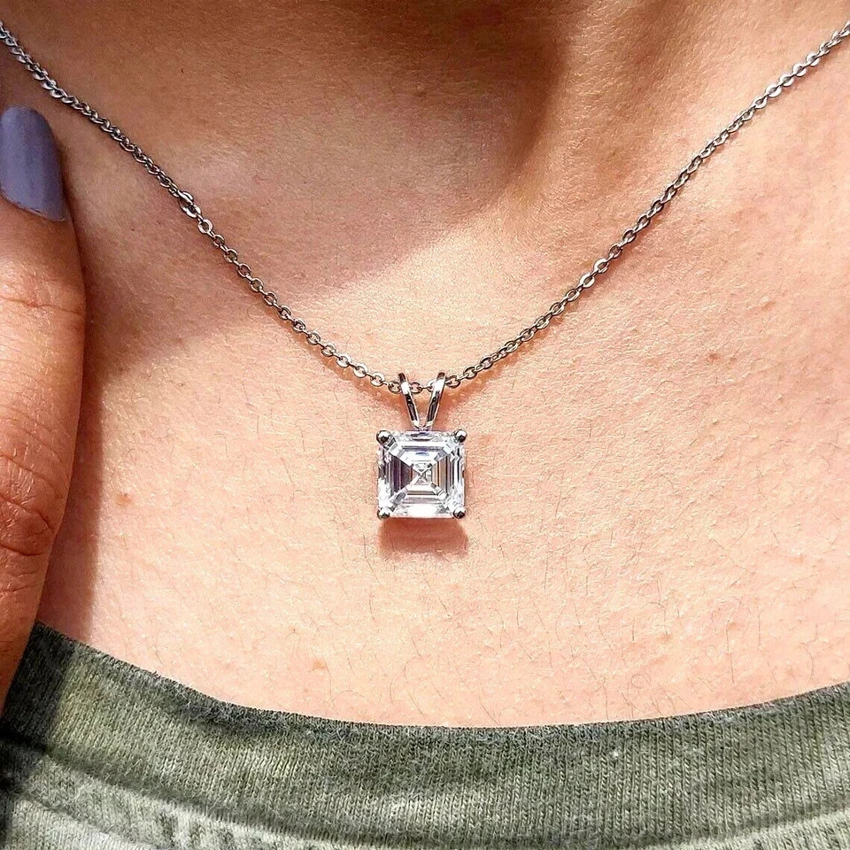 RARE 3.50 Ct Certified White Treated Diamond Solitaire Pendant in 925 Silver