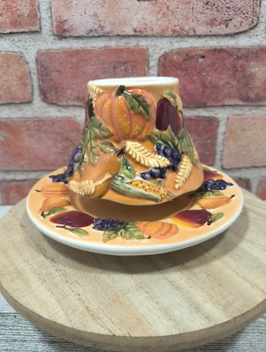 Juego de 2 piezas para interiores del hogar Homco fruta de otoño diseño 3D sombra de vela con plato - Imagen 3 de 7