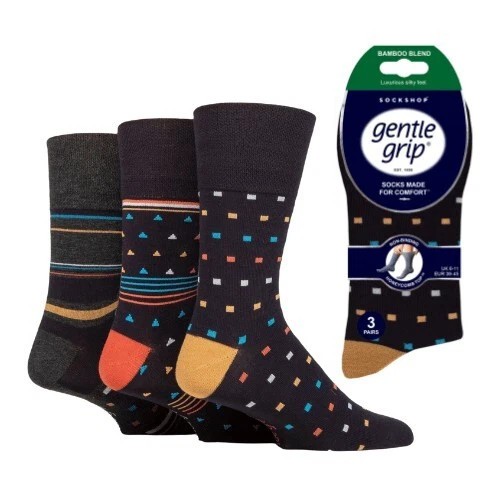3 Pairs Mens Gentle Grip Bamboo Non Elastic Socks Metropolis