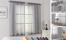 Grey Short Sheer Curtains 45 Inch Length 42"W x 45"L Pack of 2 Charcoal Grey