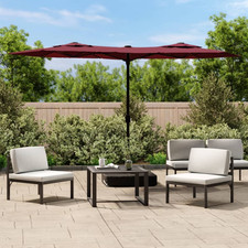 Garden parasol double-head LEDs 316x145cm Bordeaux red UV fabric with base iron