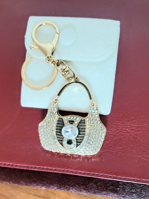 Gold Pavé Rhinestone Purse Keychain Black Handbag Crystal Bag Charm Gift Pouch