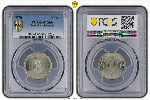 RAS AL KHAIMAH , 50 DIRHAMS 1970 THE FALCON ( 16 ) PCGS MS 66 , RARE