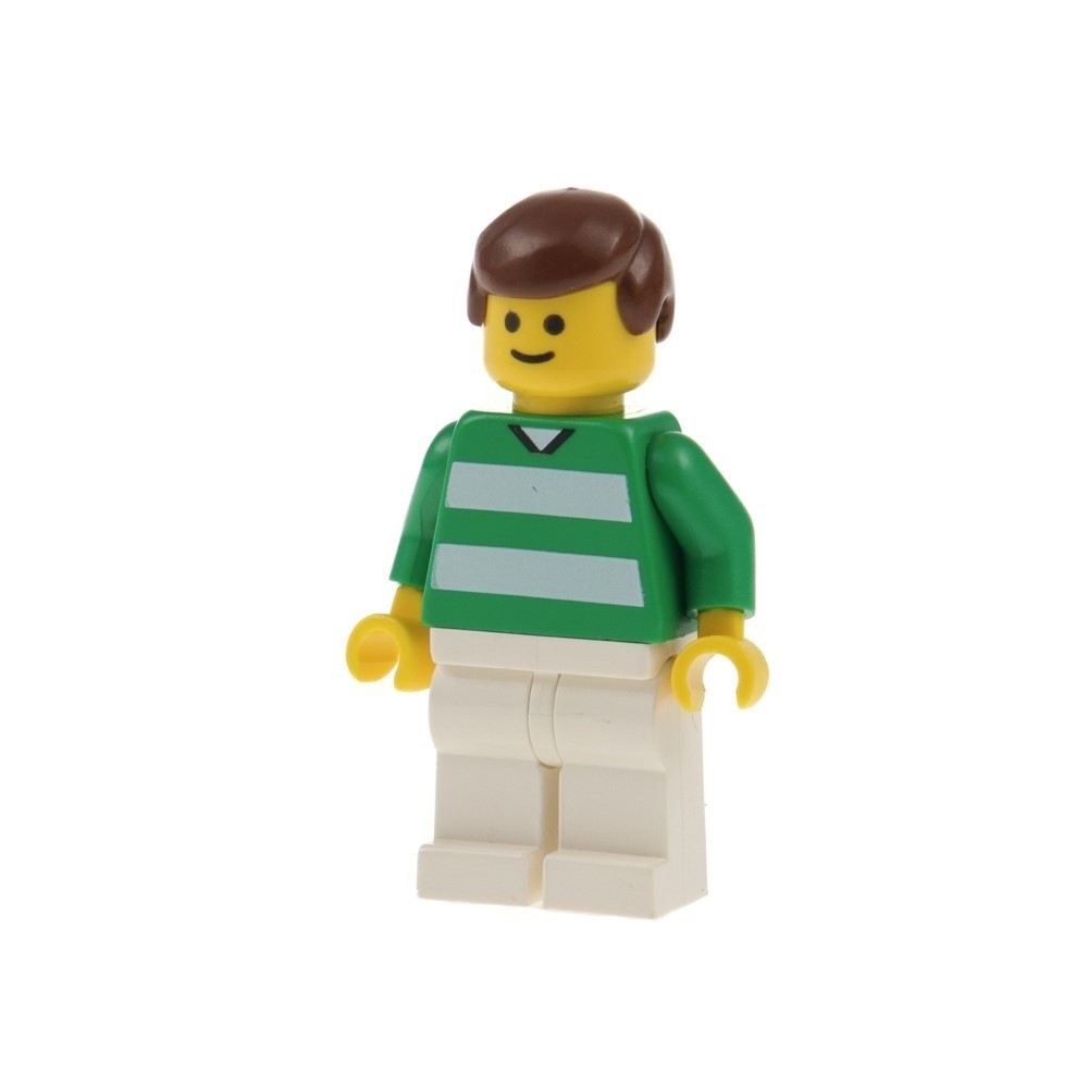 1X Lego Minifigure Soccer Player Green White No. 2 Brown Hair 3409 SOC022