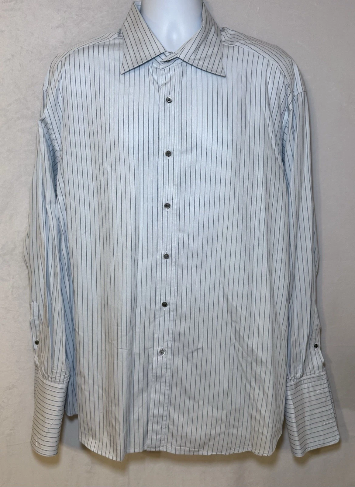 Chemise homme Gucci 46/18 rayée bleue poignets français made Italy coton