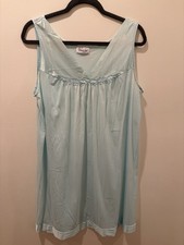 Vanity Fair 100 Nylon Short Nightgown Sz L Blue Satin Trim READ