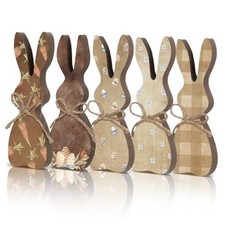 5 Pcs Easter Bunny Wooden Signs Table Decor Tiered Tray Decor Rustic Classic