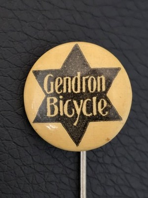 GENDRON BICYCLES CELLULOID LAPEL Stickpin distributed between 1893 and 1897