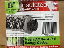 Master Flow 8 in x 25 Ft Flexible Duct R8 Heavy Duty Insulated Reflective Jacket