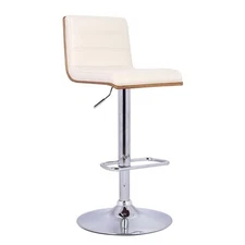 Maklaine 32" Modern Faux Leather Adjustable Bar Stool in Cream