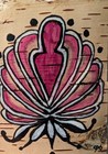 ACEO Art Card Original On Birch Bark, Floral,  Acrylic, Outsider Art  , Brut Art — photo 2