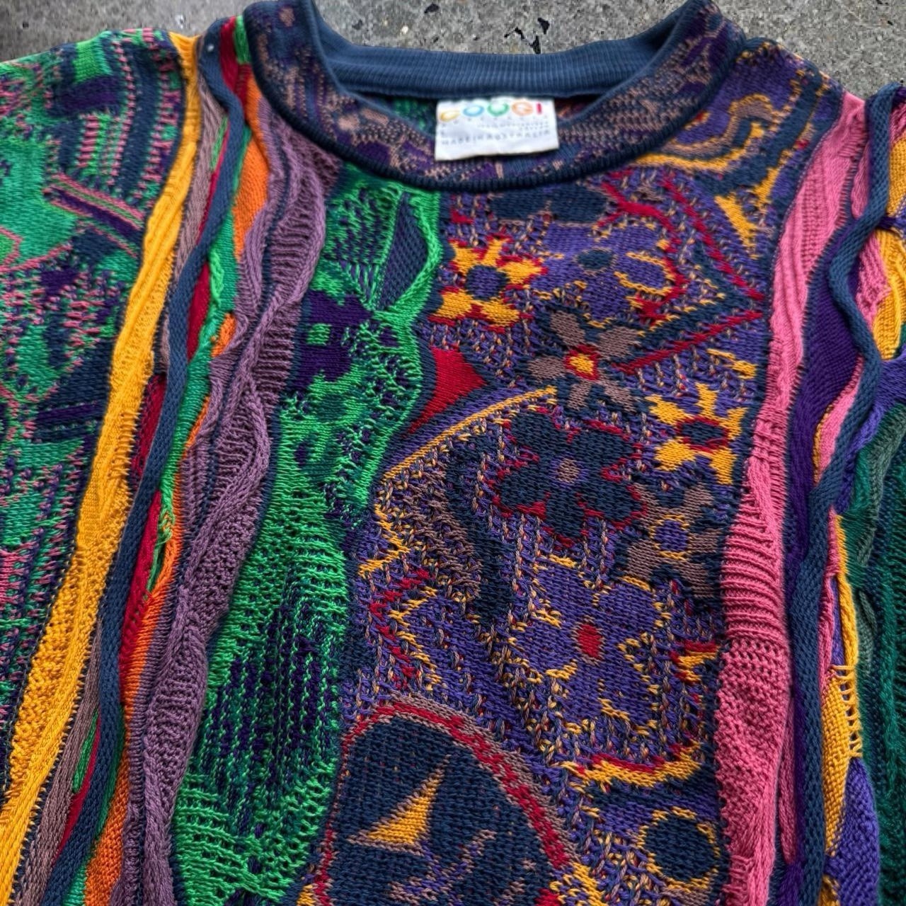 RARE Vintage Coogi 3-D Cable Knit Sweater Size L Flower, Fish, Guitar,Sun Design image 3