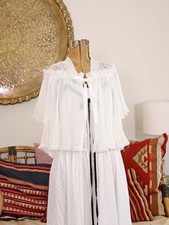VTG 1960s White Pleated Nylon Chiffon Cropped Peignoir Bed Jacket