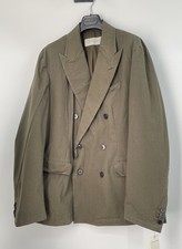 Dries Van Noten Mens Blazer Green Size 40 Double-Breasted Cotton-Blend Relaxed