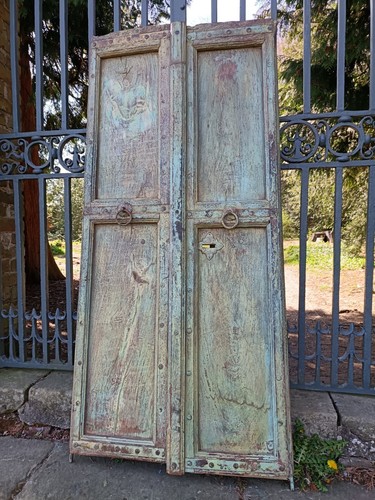 Antique Indian shutter doors solid wood traditional Green - Picture 5 of 9