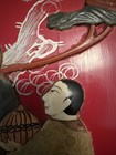 Vintage Red Lacquer Asian Wall Plaque Set 3 Pc Made in Hong Kong Relief Art — photo 8