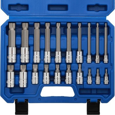 20PCS 1/4'' 3/8'' Drive Spline Tip Bit Socket Set M4-M18 Triple Square Socket Set