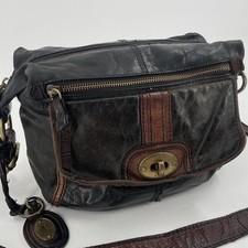 Fossil Long Live Vintage 1954 Black Distressed Leather Crossbody Shoulder Bag