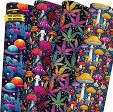 Funny Wrapping Paper for Kids – Colorful Magic Mushrooms Rainbow Plant Neon Gala