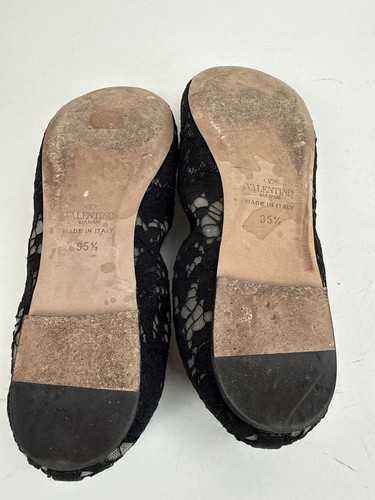 VALENTINO GARAVANI Lace Ballet Flat Shoe with RockStud & Bow BLACK Size 35 - Picture 5 of 8