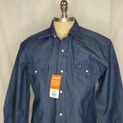 NWT Vtg Wrangler Denim Cowboy Cut Blue Pearl Snaps Mens Size Med Classic Fit