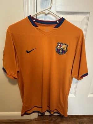 VINTAGE Nike FCB Jersey Shirt Mens Medium Orange Barcelona Swoosh Soccer