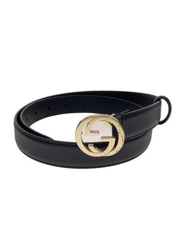 GUCCI Interlocking G Buckle Belt, Leather, Black, Solid Color, Women's, 370717