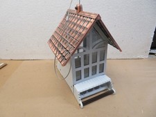White Cottage Style Hanging Bird Feeder Copper Look Roof Squirrel Resistant