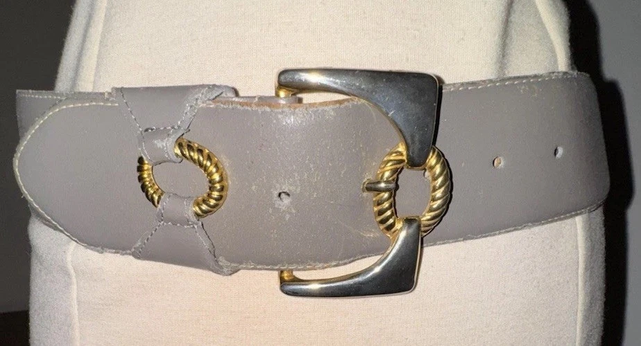 Ceinture large femme vintage Christian Dior cuir taupe taille M/L