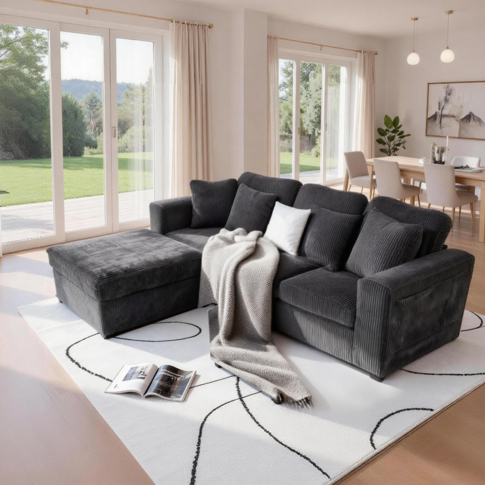 CornerSofawithStorage,FabricCornerCouchLShapedSofasforLivingRoom