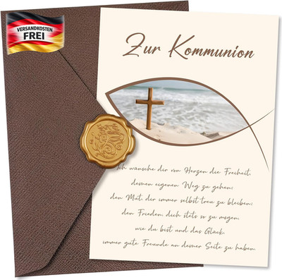 Kommunionkarte mit Umschlag Wachssiegel Mädchen Jungen Set hochwertig