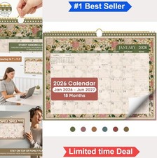 Wall Calendar 2026-2027 18 Month 14.7x11.5 Inch Spiral Binding Hanging Floral