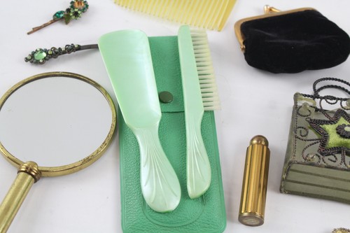 Womens Vanity Collectables Greens Inc Hat Pins Mirror Scent Bottle Lipstick Case - Picture 7 of 10