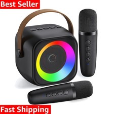 Portable Karaoke Speaker with 8-10 Hours Playtime, 2 Mics, and Colorful Lights 