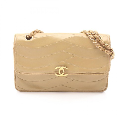 CHANEL Coco Mark Flap Shoulder Bag Leather Beige Used from Japan