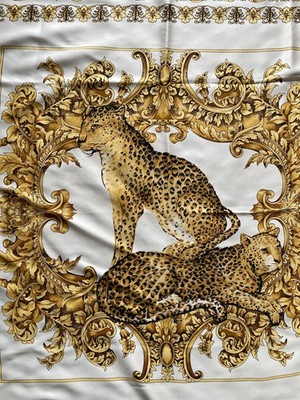 Vintage Lise Watier Tuch Leopardenmuster gold creme 90x90 Italy Ornament Satin
