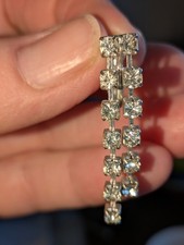 Vintage Diamonte Drop Earrings Pair Silver Metal Screw Back