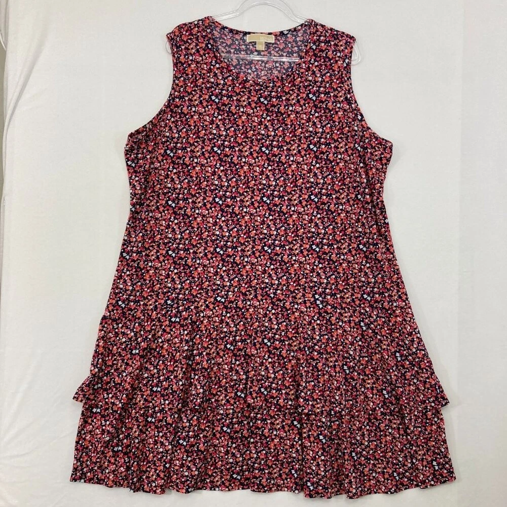 Abito MICHAEL Michael Kors taglia 3X balza fiori selvatici senza maniche elasticizzato a strati