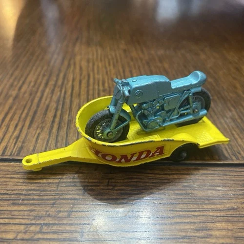 Vintage Matchbox Lesney No 38 Green Motorcycle with Yellow Honda Cycle Trailer