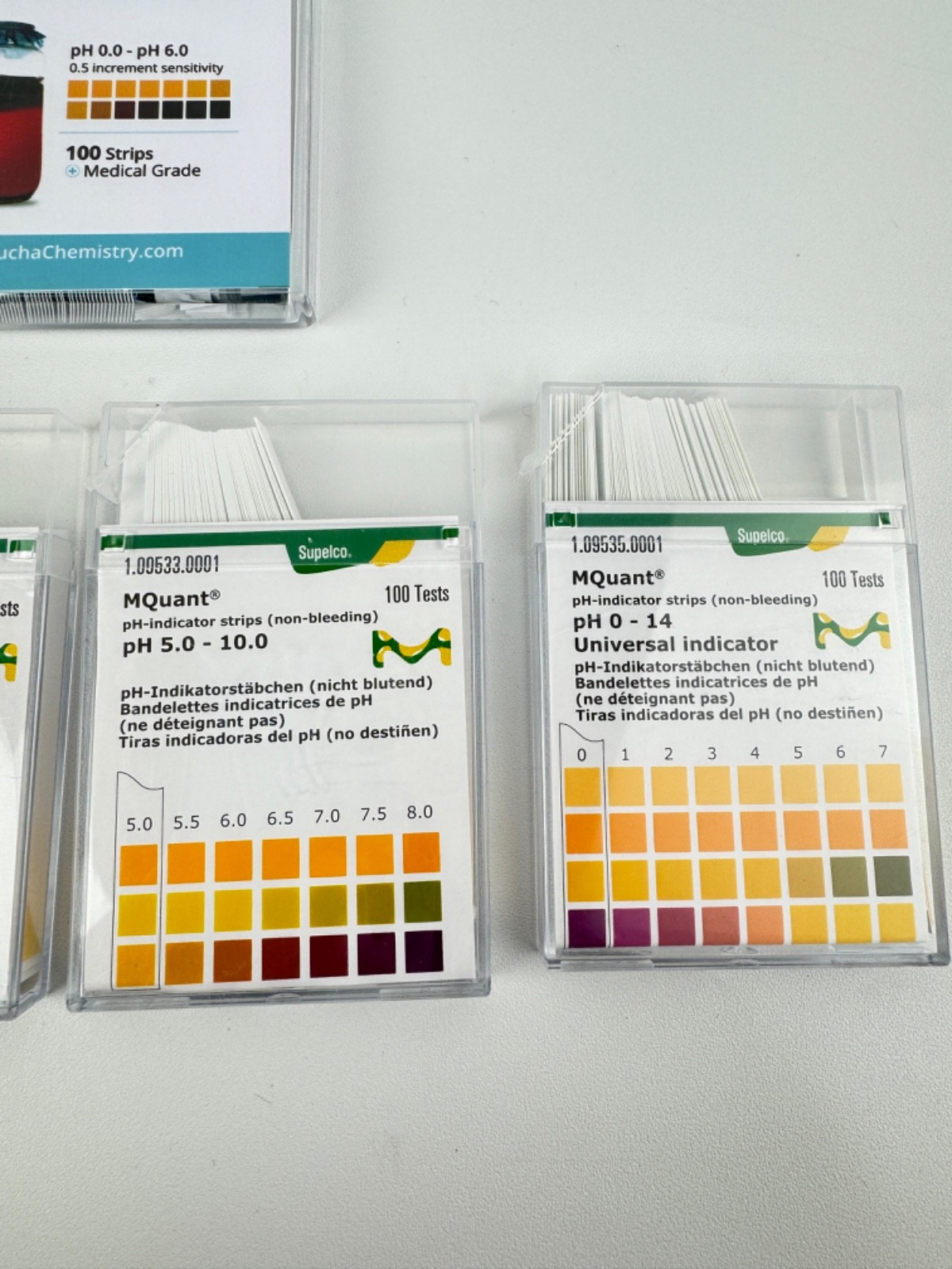 Lot of Supelco MQuant pH Indicator Strips 0-6.0, 5.0-10.0, 0-14 & Kombucha 0.0-6